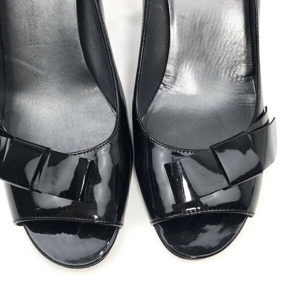 Stuart Weitzman Black Patent Leather Open Toe Classic Heels - Picture 7 of 13